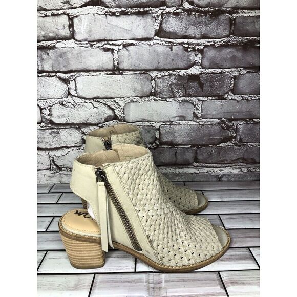 Sam Edelman Cooper Beige Leather Woven Block Heel Booties Women’s Sz 8M US/38EU - Picture 6 of 16